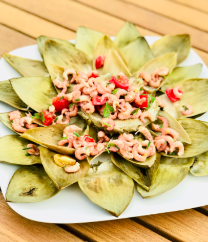 Artichaut aux crevettes grises  • Leslie en Cuisine