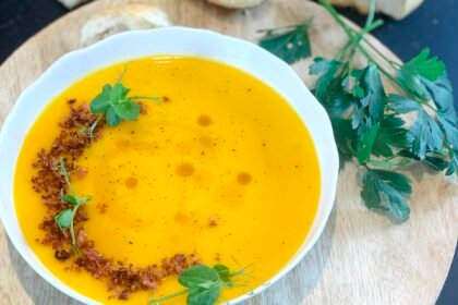 Potage courge butternut - Croustillant de lard et sirop d’érable