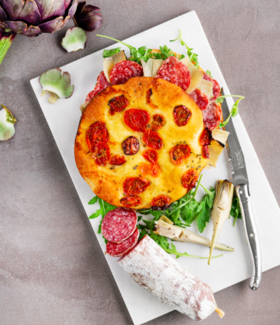 Focaccia au Salamini Italiani alla Cacciatora AOP, Artichauts, roquette