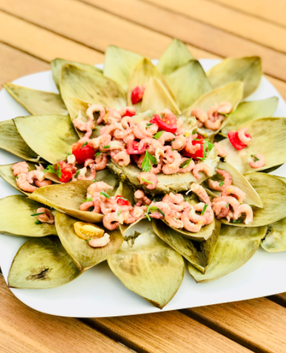 Artichaut aux crevettes grises  • Leslie en Cuisine