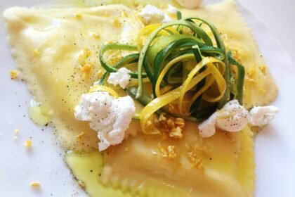 Pâtes farcie chèvre – orange, zeste de clémentine et courgette