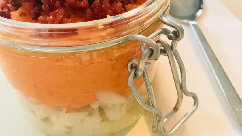 Parmentier de Cabillaud - Patates Douces et Poudre de bacon 