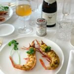 Gambas grillées au beurre corail / Condiment mangue passion