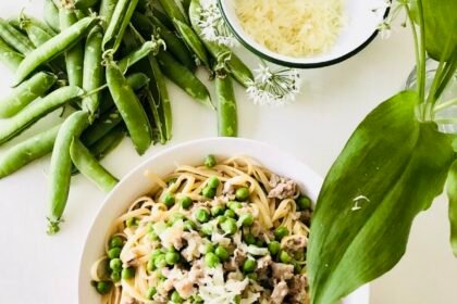 Linguine Saucisse à l’ail des ours - Petits pois - Pecorino