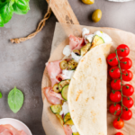 Piadine Mortadella Bologna, stracciatella, olives vertes et courgettes poêlées • Leslie en Cuisine