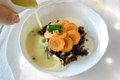 Lentilles du Puy / Potage Parmentier / Crème d’ail selon la recette de Sofie Dumont