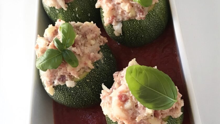 Courgettes farcies au Serrano et parmesan