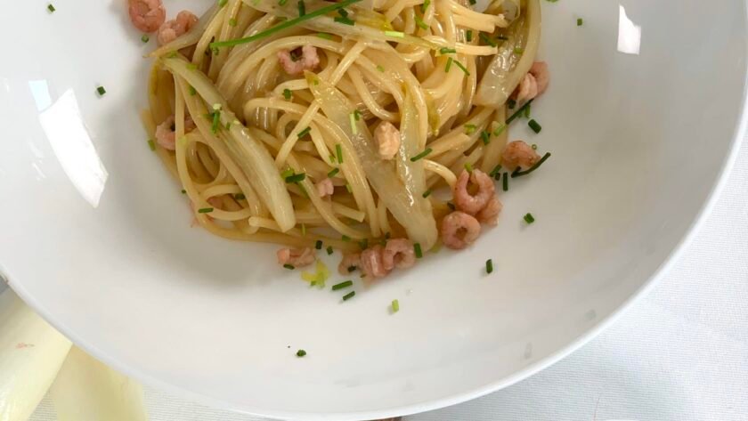 Spaghetti chicons – crevettes grises