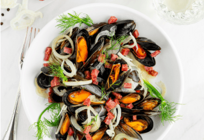 Moules aux Salamini Italiani alla Cacciatora AOP et fenouil