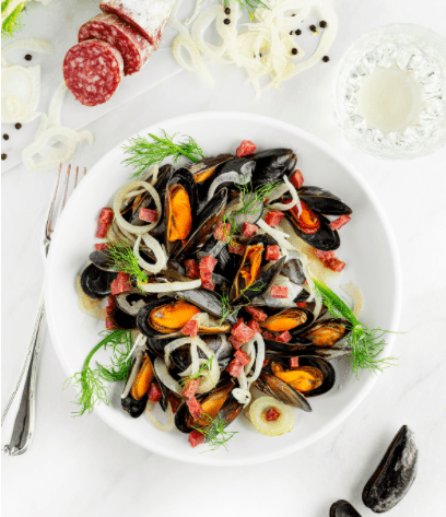 Moules aux Salamini Italiani alla Cacciatora AOP et fenouil
