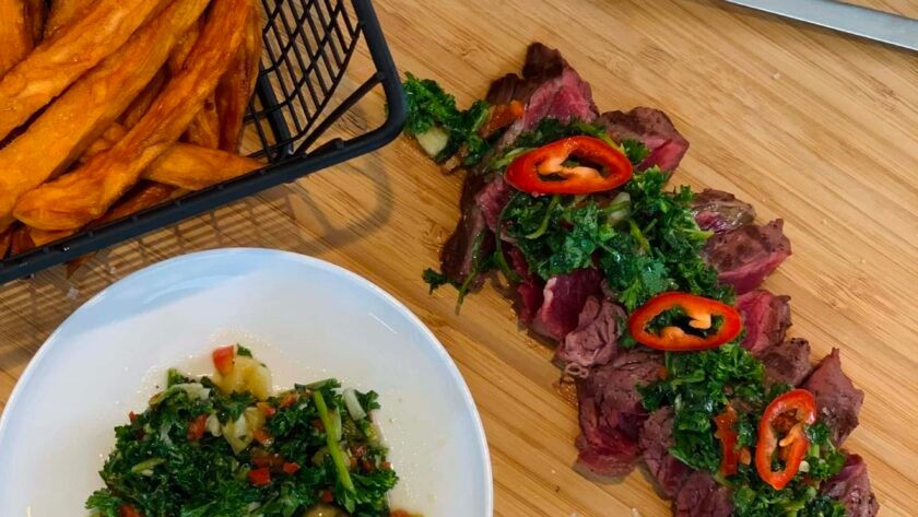 Bavette de boeuf sauce chimichurri et patates douces