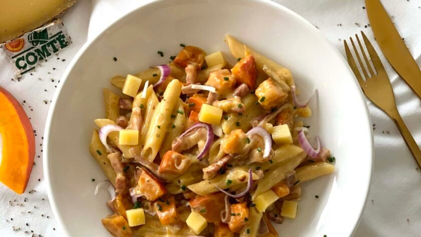 Penne Potimarron / Lardon et Comté vieux