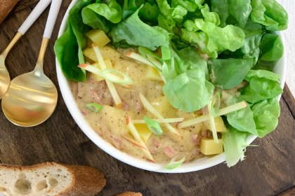 Frisée lardon, pomme, Emmental et moutarde à l’ancienne •Leslie en Cuisine