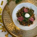 Salade tiède de lentilles aux herbes, Cotechino Modena IGP et œuf de caille